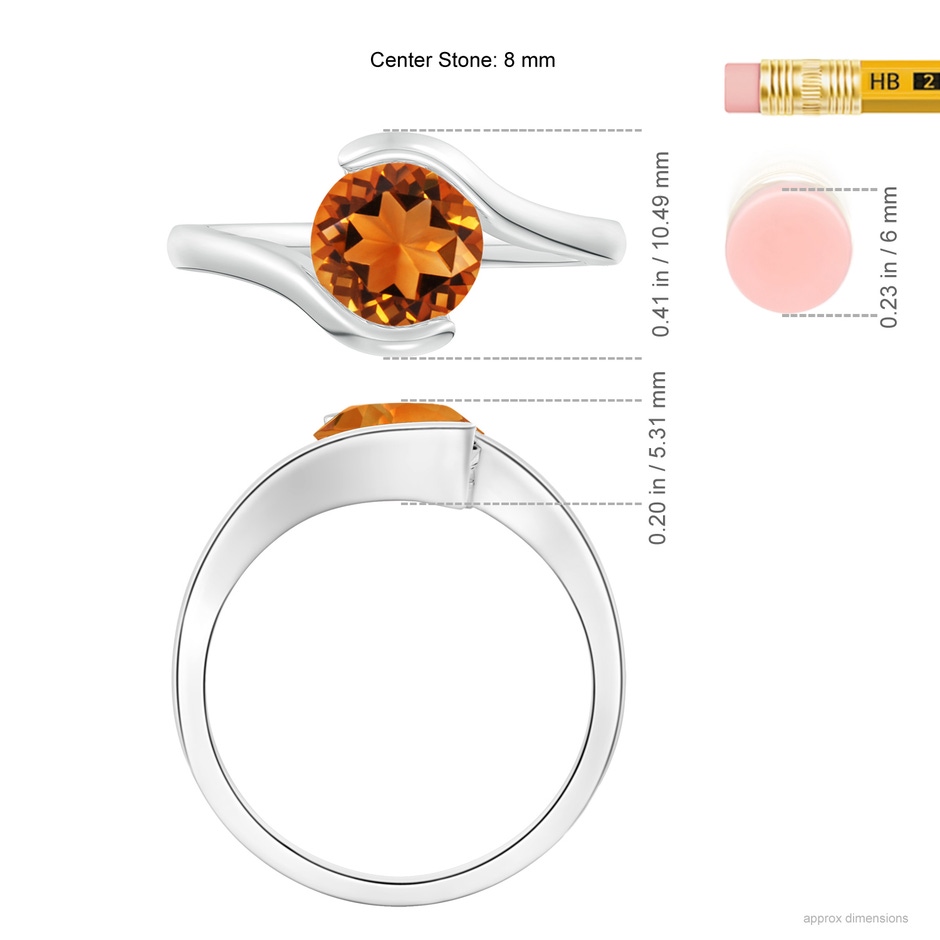 7.5mm AAAA Semi Bezel-Set Solitaire Round Citrine Bypass Ring in White Gold ruler