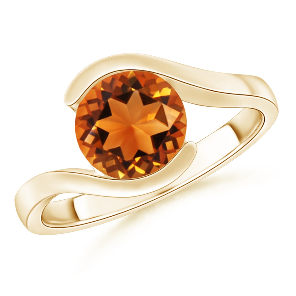 7.5mm AAAA Semi Bezel-Set Solitaire Round Citrine Bypass Ring in Yellow Gold 