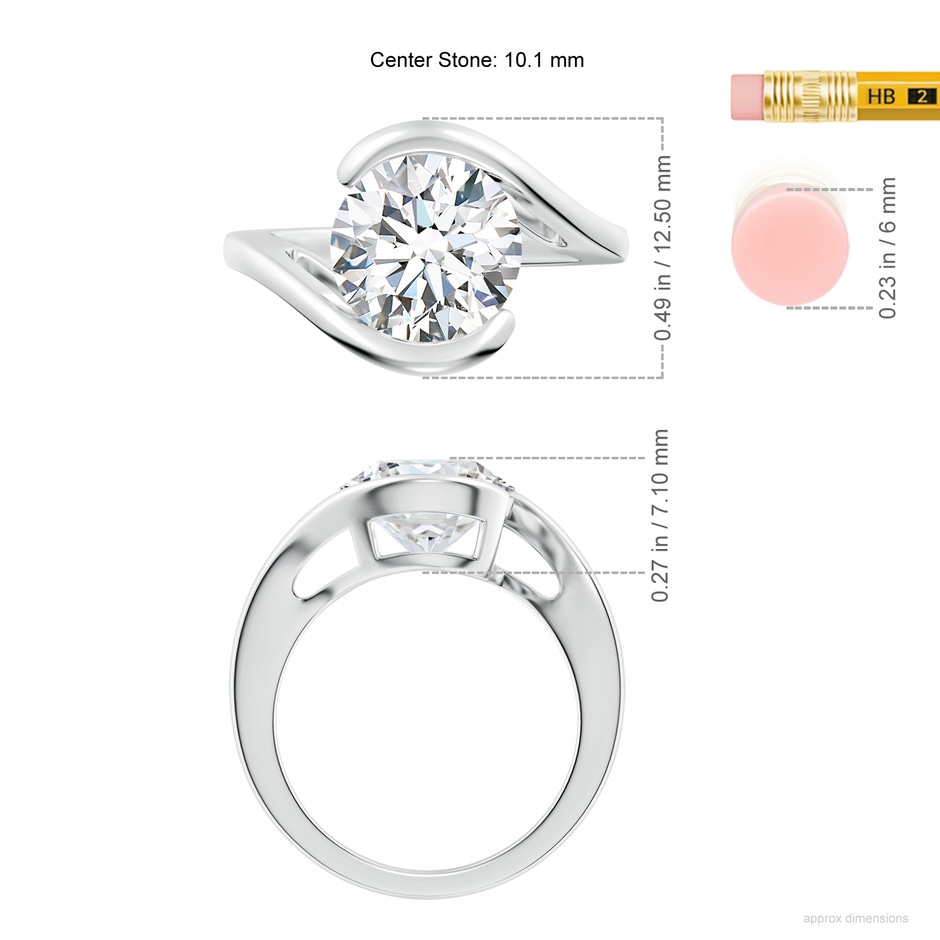 10.1mm GVS2 Semi Bezel-Set Solitaire Round Diamond Bypass Ring in P950 Platinum ruler