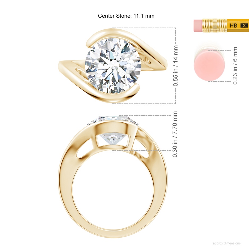 11.1mm GVS2 Semi Bezel-Set Solitaire Round Diamond Bypass Ring in 9K Yellow Gold ruler