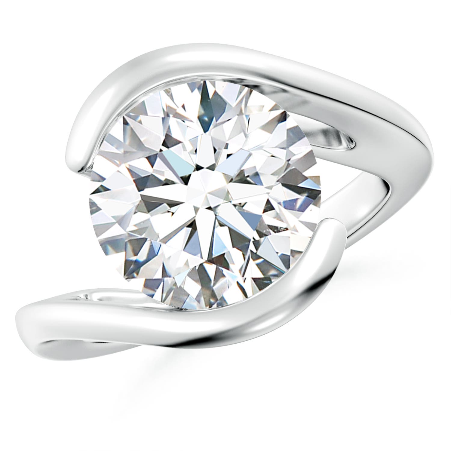 Angara 5.0 CTW Semi Bezel-Set Solitaire Round Diamond Bypass Engagement Ring in 14K White Gold