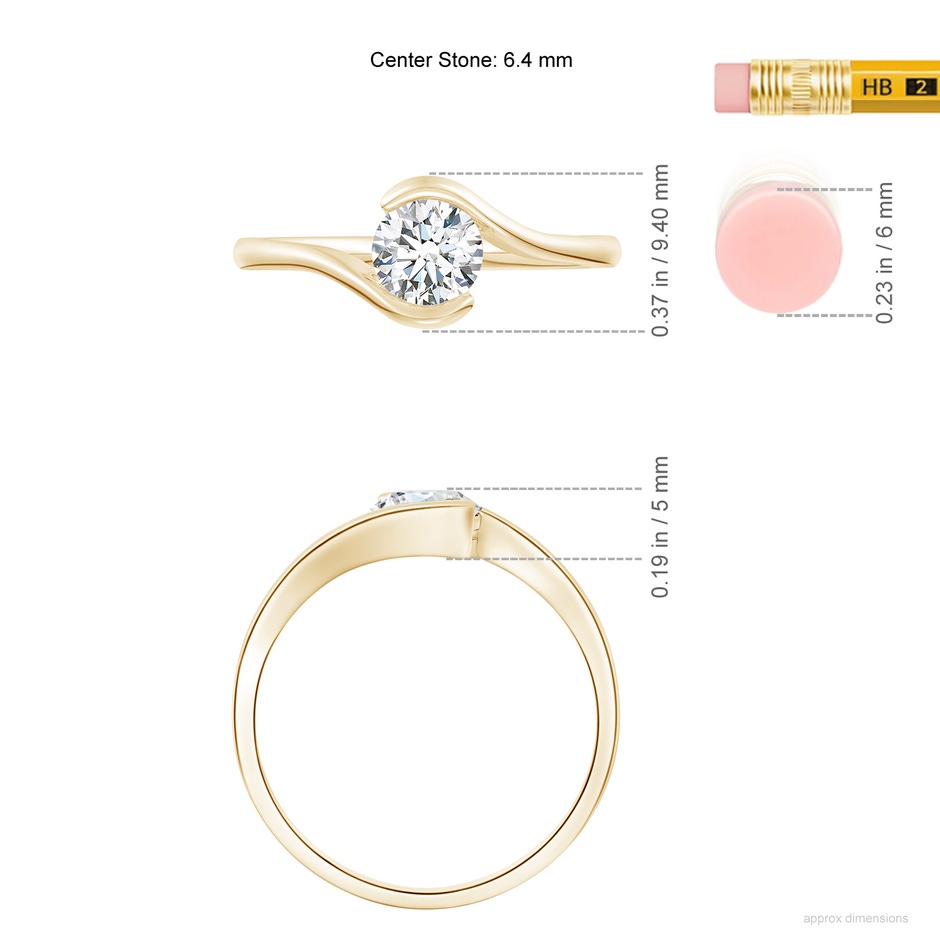 6.4mm GVS2 Semi Bezel-Set Solitaire Round Diamond Bypass Ring in Yellow Gold ruler