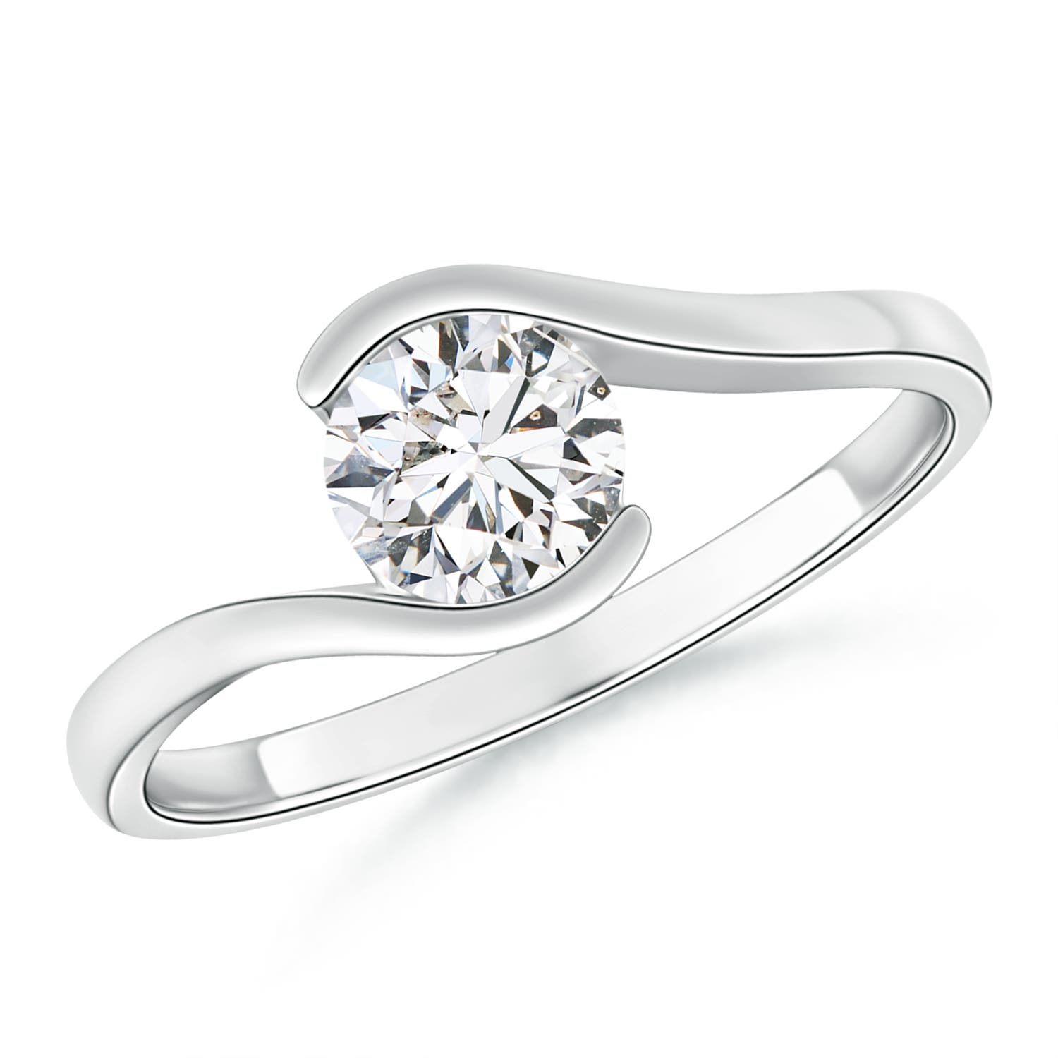 6.4mm HSI2 Semi Bezel-Set Solitaire Round Diamond Bypass Ring in 18K White Gold