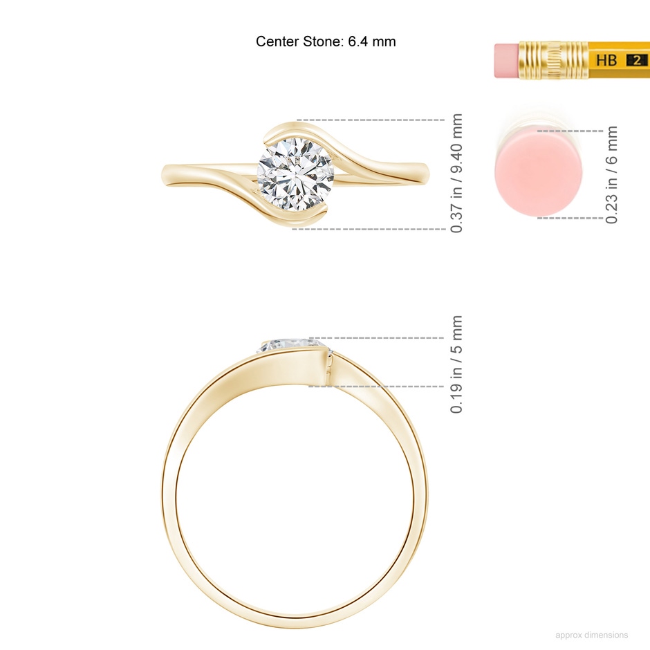 6.4mm HSI2 Semi Bezel-Set Solitaire Round Diamond Bypass Ring in Yellow Gold ruler