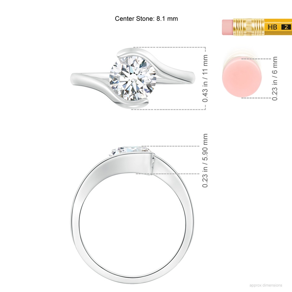 8.1mm GVS2 Semi Bezel-Set Solitaire Round Diamond Bypass Ring in P950 Platinum ruler