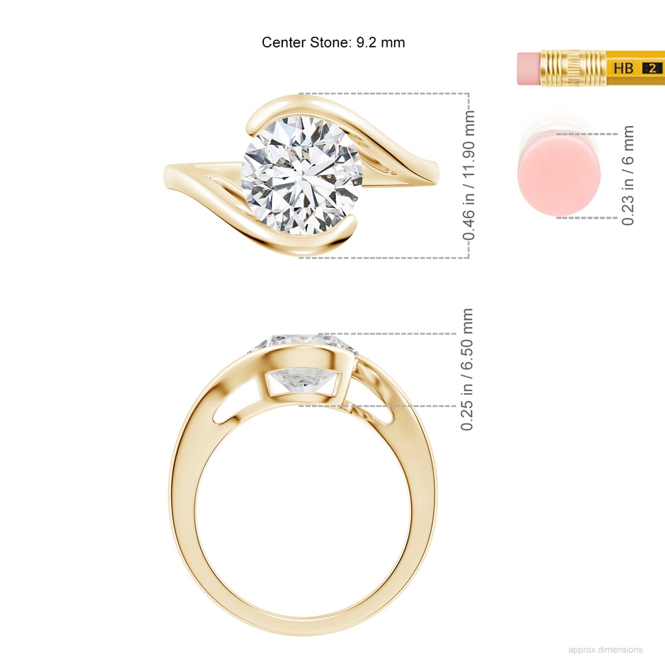 9.2mm HSI2 Semi Bezel-Set Solitaire Round Diamond Bypass Ring in Yellow Gold ruler