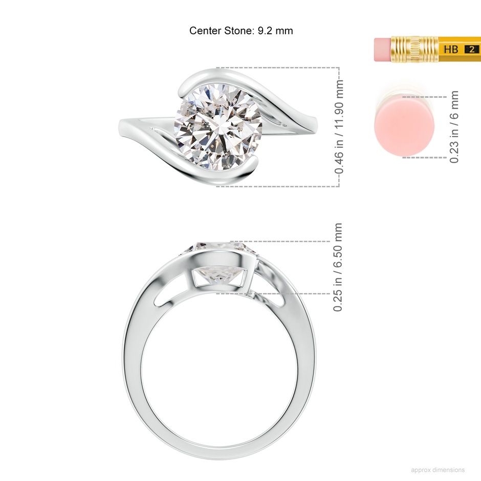 9.2mm IJI1I2 Semi Bezel-Set Solitaire Round Diamond Bypass Ring in White Gold ruler