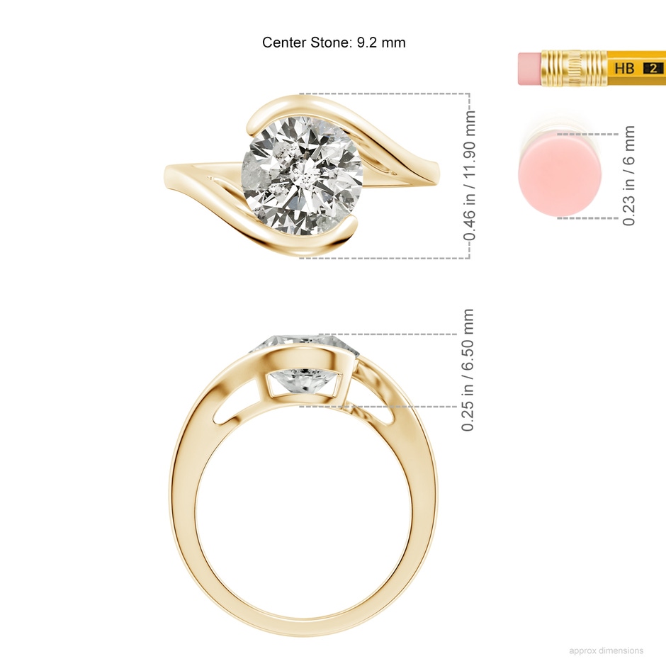 9.2mm KI3 Semi Bezel-Set Solitaire Round Diamond Bypass Ring in Yellow Gold ruler
