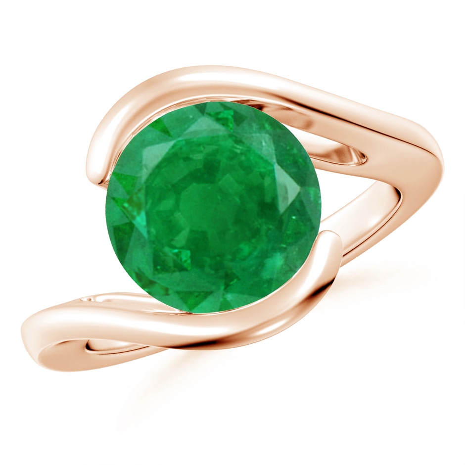 10mm AA Semi Bezel-Set Solitaire Round Emerald Bypass Ring in 18K Rose Gold 