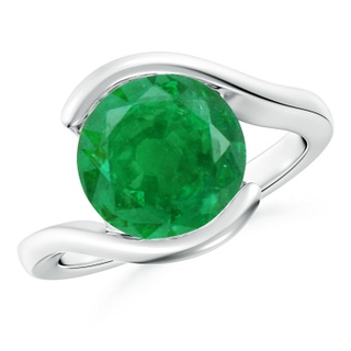 10mm AA Semi Bezel-Set Solitaire Round Emerald Bypass Ring in P950 Platinum