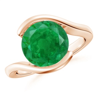 10mm AA Semi Bezel-Set Solitaire Round Emerald Bypass Ring in Rose Gold