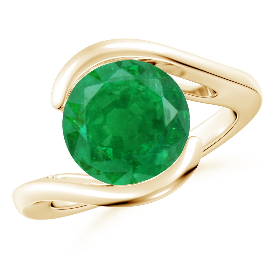 10mm AA Semi Bezel-Set Solitaire Round Emerald Bypass Ring in Yellow Gold 