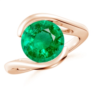 10mm AAA Semi Bezel-Set Solitaire Round Emerald Bypass Ring in 18K Rose Gold