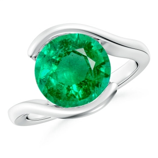 10mm AAA Semi Bezel-Set Solitaire Round Emerald Bypass Ring in P950 Platinum
