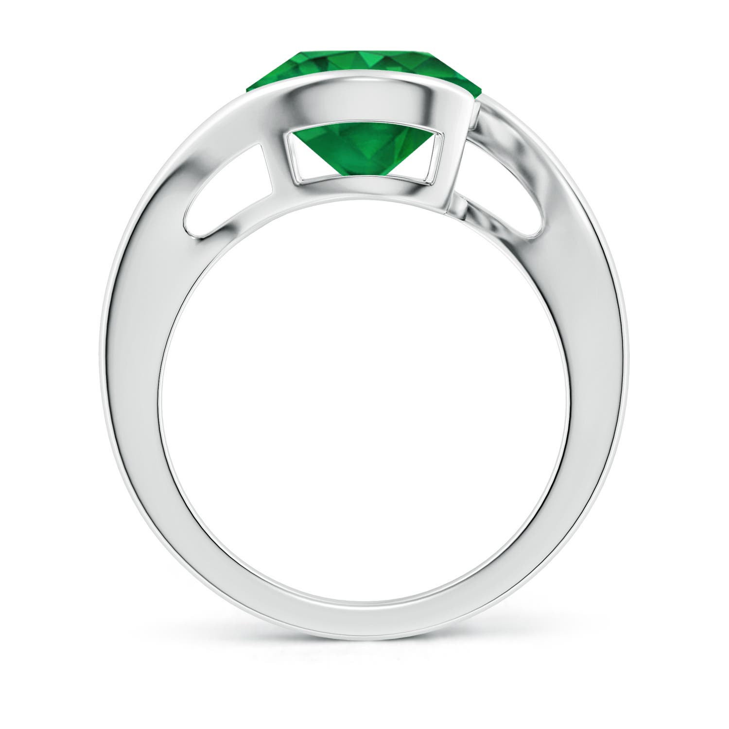 10mm AAA Semi Bezel-Set Solitaire Round Emerald Bypass Ring in P950 Platinum