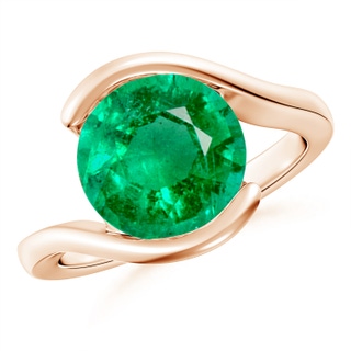 10mm AAA Semi Bezel-Set Solitaire Round Emerald Bypass Ring in Rose Gold