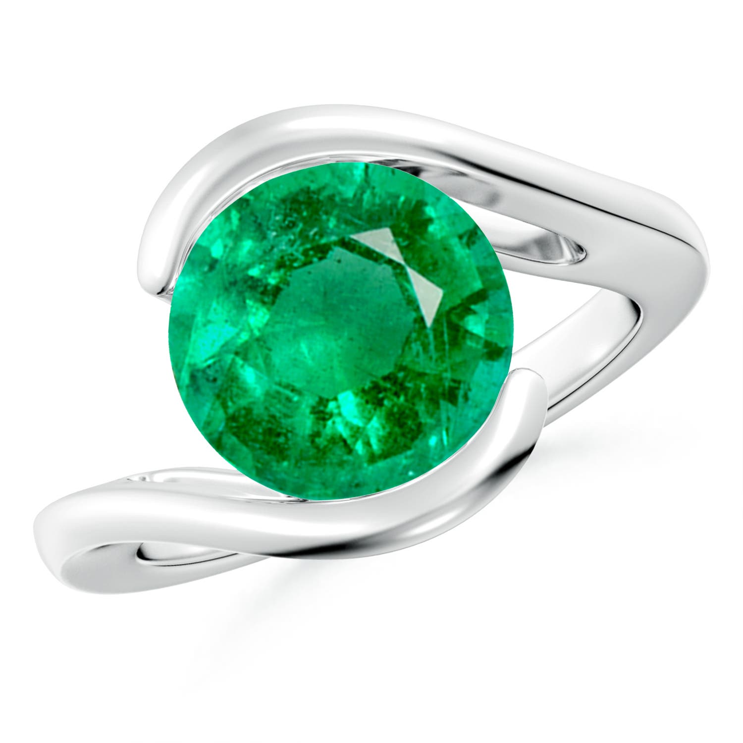 10mm AAA Semi Bezel-Set Solitaire Round Emerald Bypass Ring in White Gold