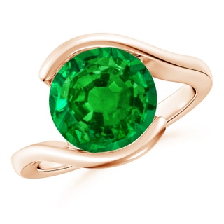 10mm AAAA Semi Bezel-Set Solitaire Round Emerald Bypass Ring in 9K Rose Gold