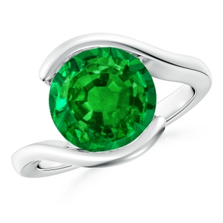 10mm AAAA Semi Bezel-Set Solitaire Round Emerald Bypass Ring in P950 Platinum