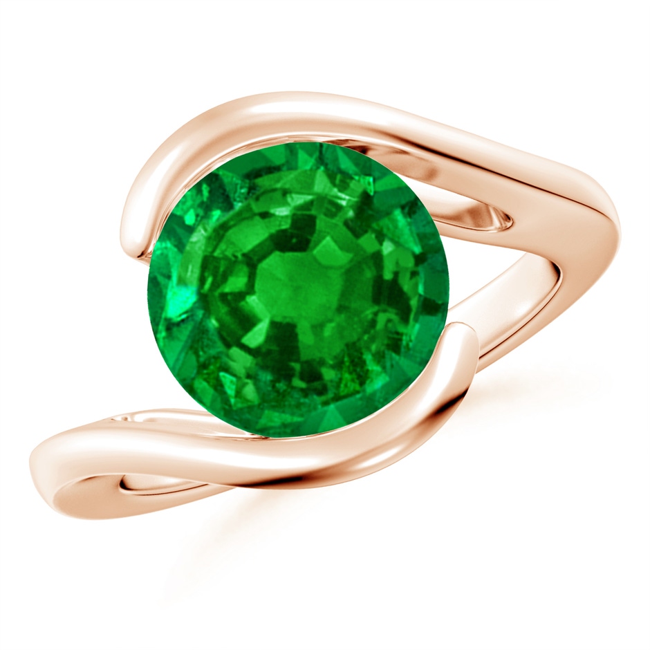 10mm AAAA Semi Bezel-Set Solitaire Round Emerald Bypass Ring in Rose Gold 
