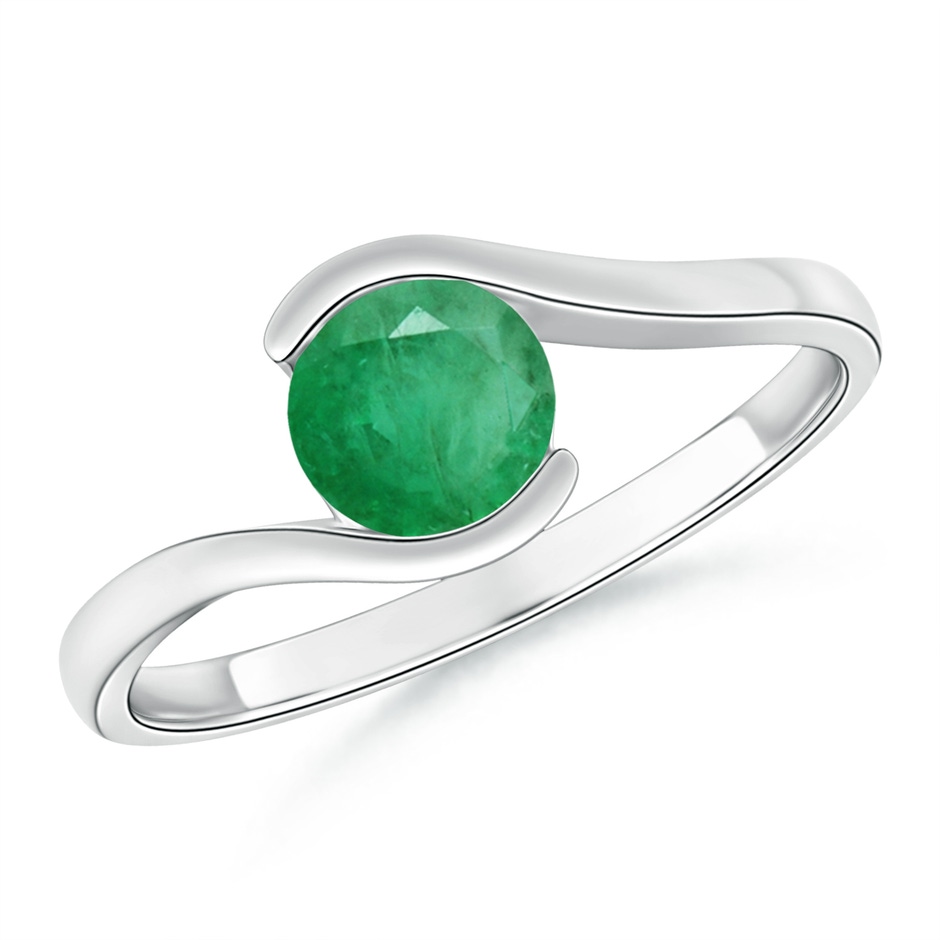 5.5mm A Semi Bezel-Set Solitaire Round Emerald Bypass Ring in P950 Platinum 