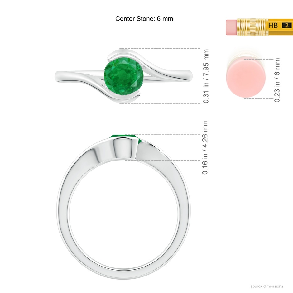 5.5mm AA Semi Bezel-Set Solitaire Round Emerald Bypass Ring in White Gold ruler