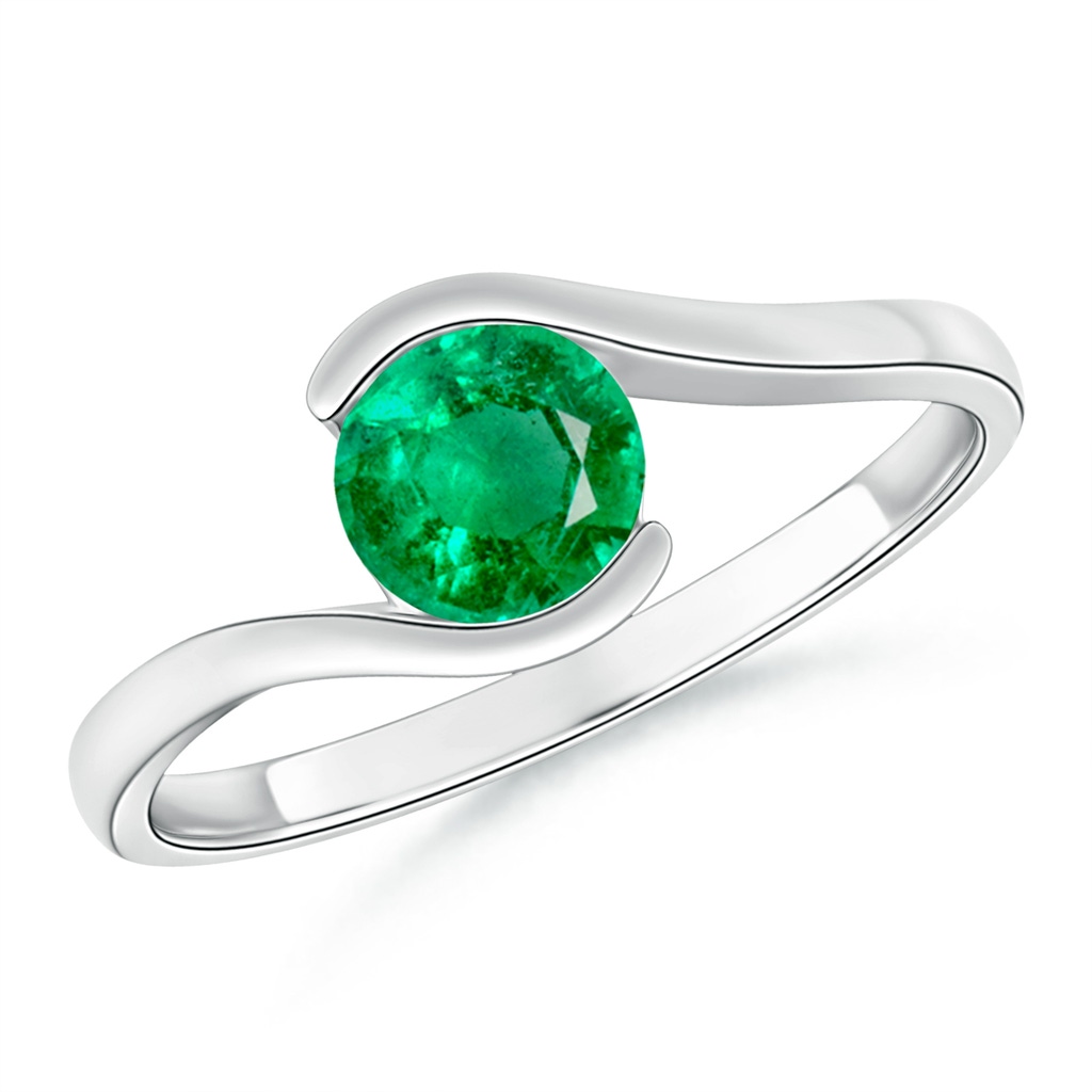 5.5mm AAA Semi Bezel-Set Solitaire Round Emerald Bypass Ring in 10K White Gold 