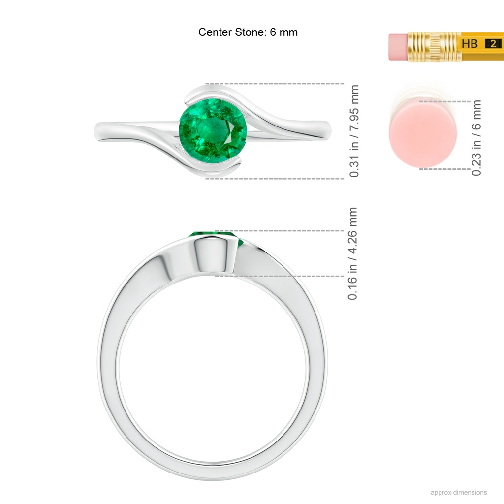 5.5mm AAA Semi Bezel-Set Solitaire Round Emerald Bypass Ring in 10K White Gold ruler