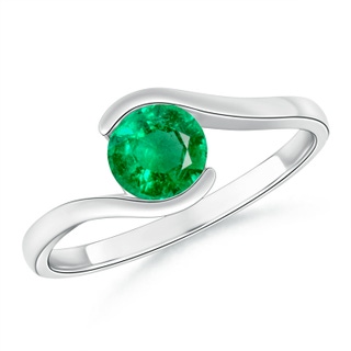 5.5mm AAA Semi Bezel-Set Solitaire Round Emerald Bypass Ring in White Gold