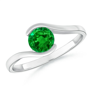 5.5mm AAAA Semi Bezel-Set Solitaire Round Emerald Bypass Ring in P950 Platinum