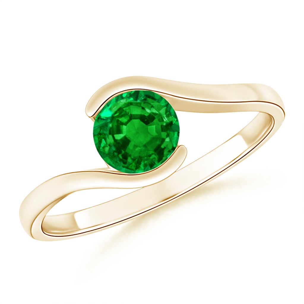5.5mm AAAA Semi Bezel-Set Solitaire Round Emerald Bypass Ring in Yellow Gold