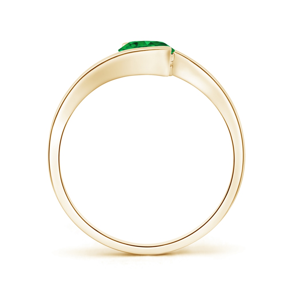 5.5mm AAAA Semi Bezel-Set Solitaire Round Emerald Bypass Ring in Yellow Gold Side 199