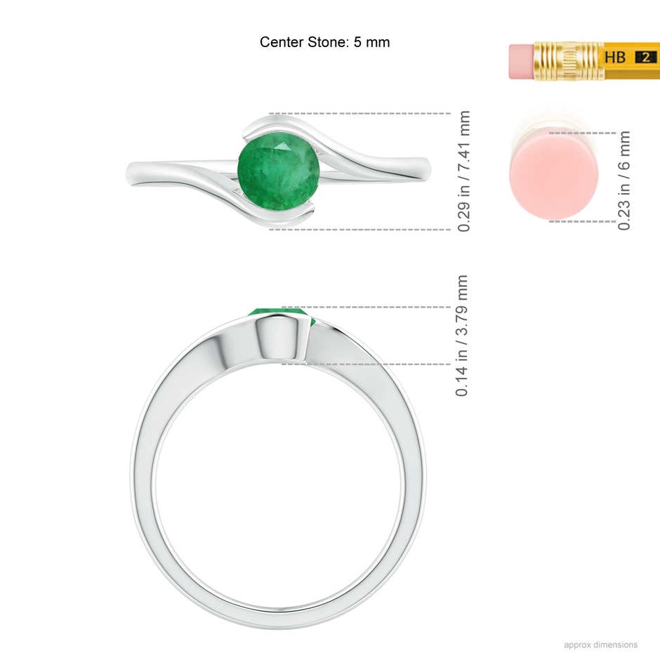 5mm A Semi Bezel-Set Solitaire Round Emerald Bypass Ring in P950 Platinum ruler