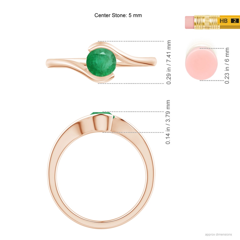5mm A Semi Bezel-Set Solitaire Round Emerald Bypass Ring in Rose Gold ruler