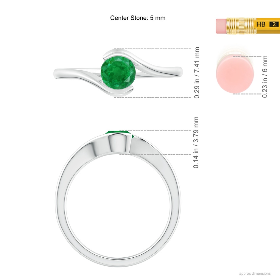 5mm AA Semi Bezel-Set Solitaire Round Emerald Bypass Ring in P950 Platinum ruler