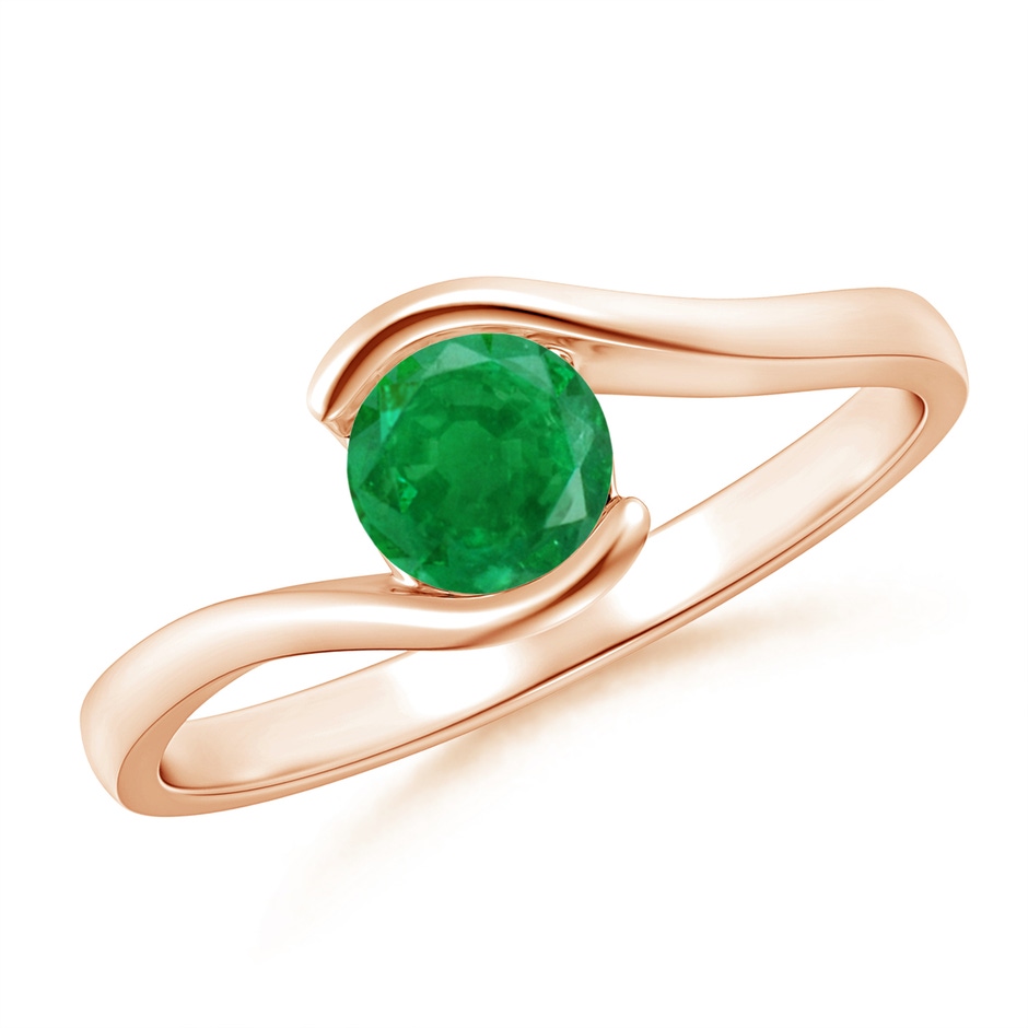 5mm AA Semi Bezel-Set Solitaire Round Emerald Bypass Ring in Rose Gold 