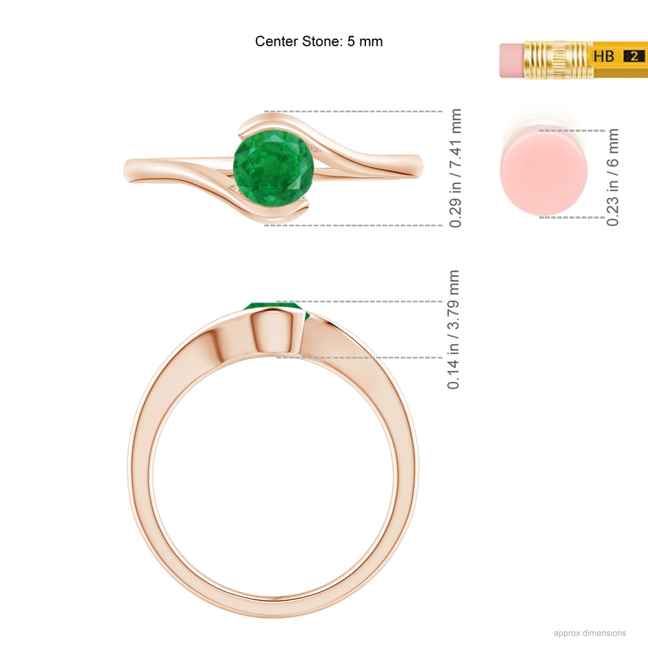 5mm AA Semi Bezel-Set Solitaire Round Emerald Bypass Ring in Rose Gold ruler