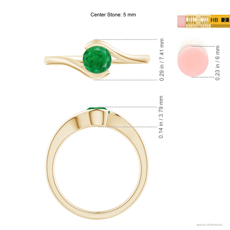 5mm AA Semi Bezel-Set Solitaire Round Emerald Bypass Ring in Yellow Gold ruler