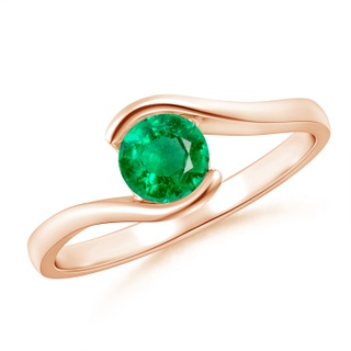 5mm AAA Semi Bezel-Set Solitaire Round Emerald Bypass Ring in 9K Rose Gold