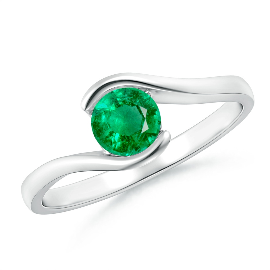 5mm AAA Semi Bezel-Set Solitaire Round Emerald Bypass Ring in White Gold 