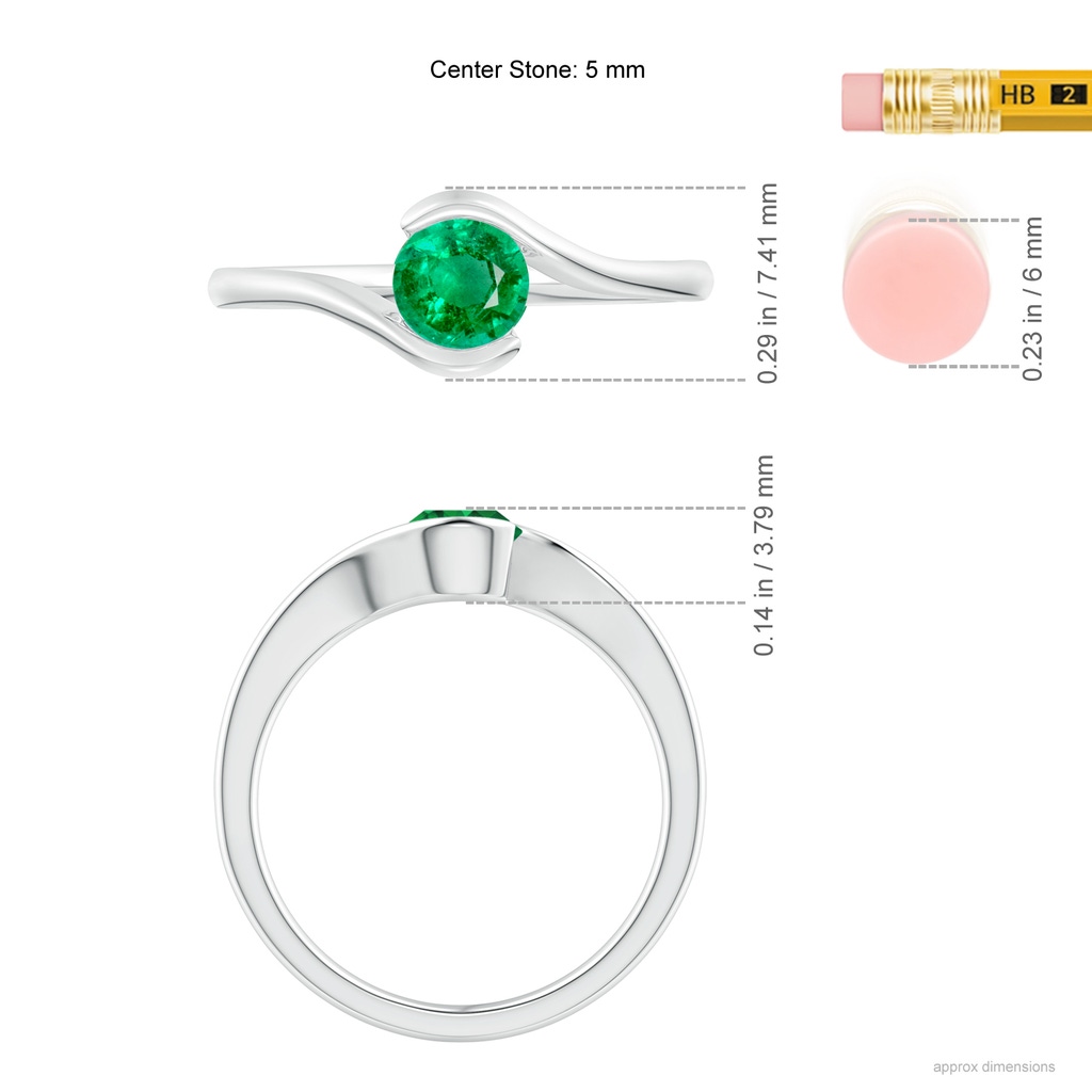 5mm AAA Semi Bezel-Set Solitaire Round Emerald Bypass Ring in White Gold ruler