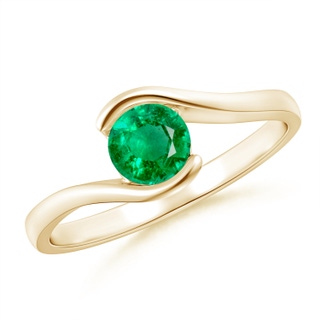 5mm AAA Semi Bezel-Set Solitaire Round Emerald Bypass Ring in Yellow Gold