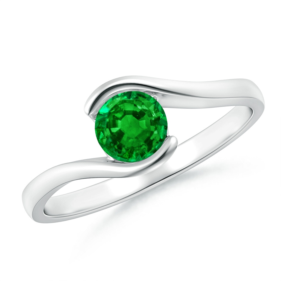 5mm AAAA Semi Bezel-Set Solitaire Round Emerald Bypass Ring in P950 Platinum 
