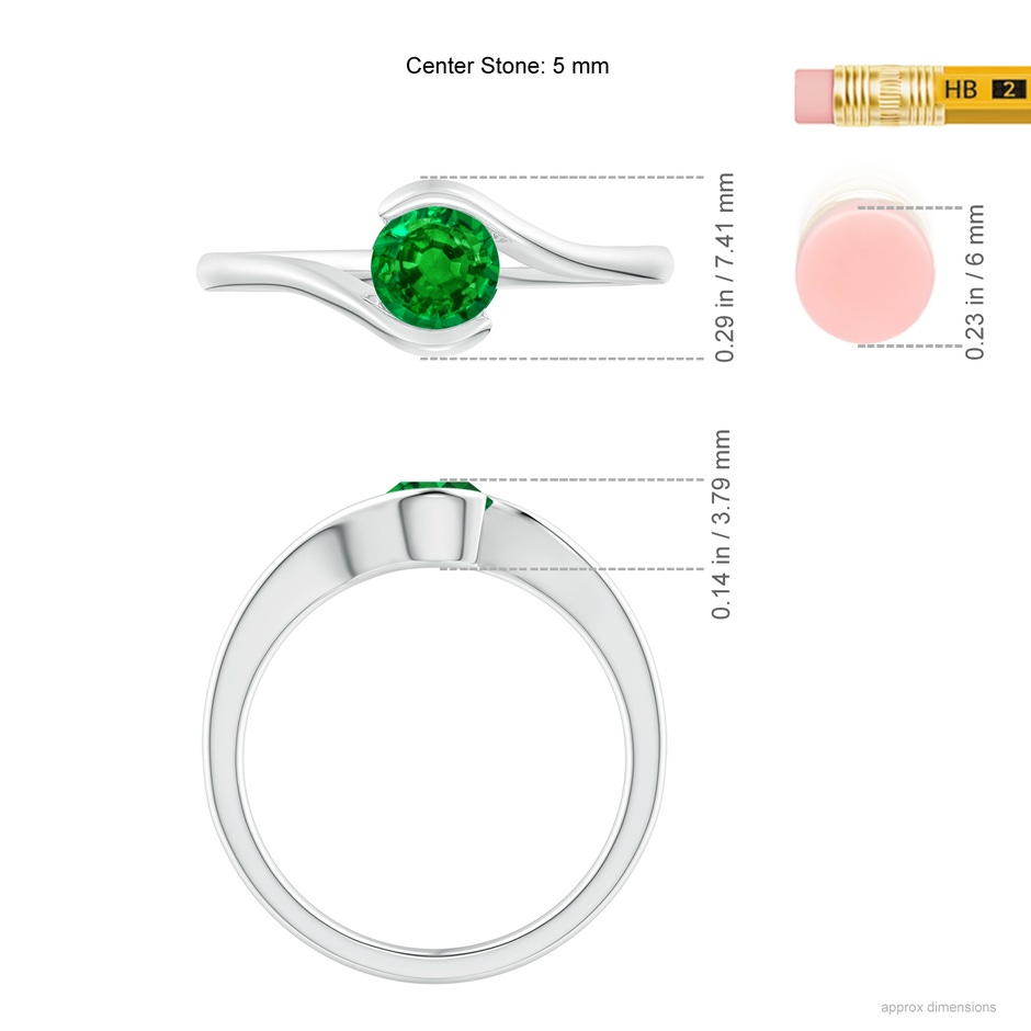 5mm AAAA Semi Bezel-Set Solitaire Round Emerald Bypass Ring in P950 Platinum ruler