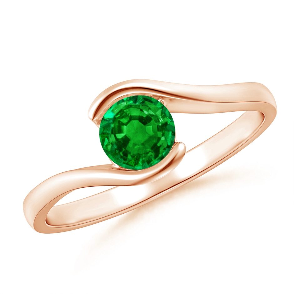 5mm AAAA Semi Bezel-Set Solitaire Round Emerald Bypass Ring in Rose Gold 