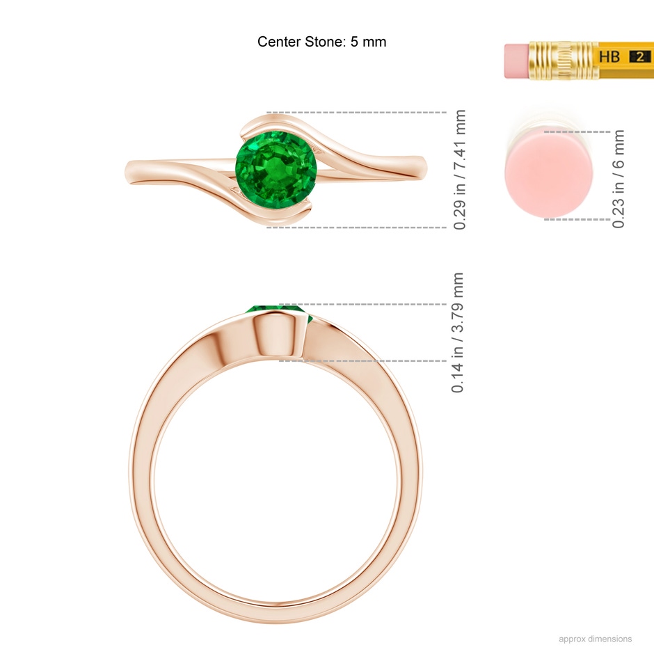 5mm AAAA Semi Bezel-Set Solitaire Round Emerald Bypass Ring in Rose Gold ruler