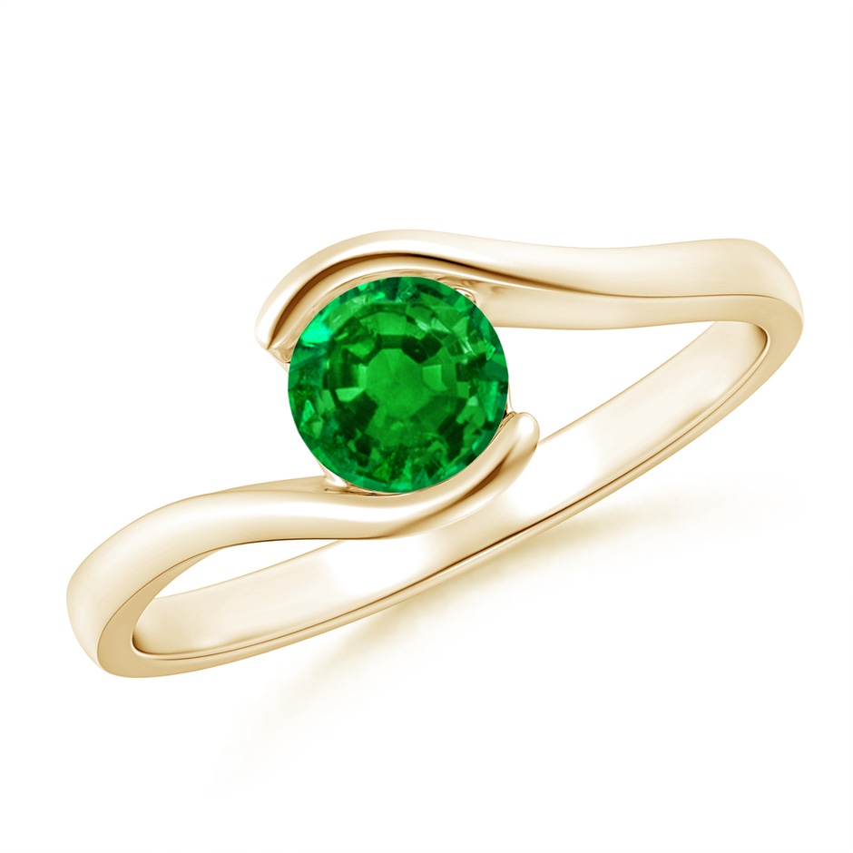 5mm AAAA Semi Bezel-Set Solitaire Round Emerald Bypass Ring in Yellow Gold 