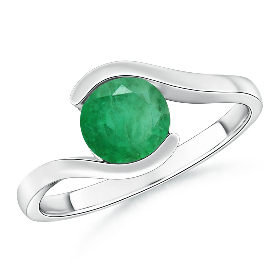 6.5mm A Semi Bezel-Set Solitaire Round Emerald Bypass Ring in P950 Platinum 