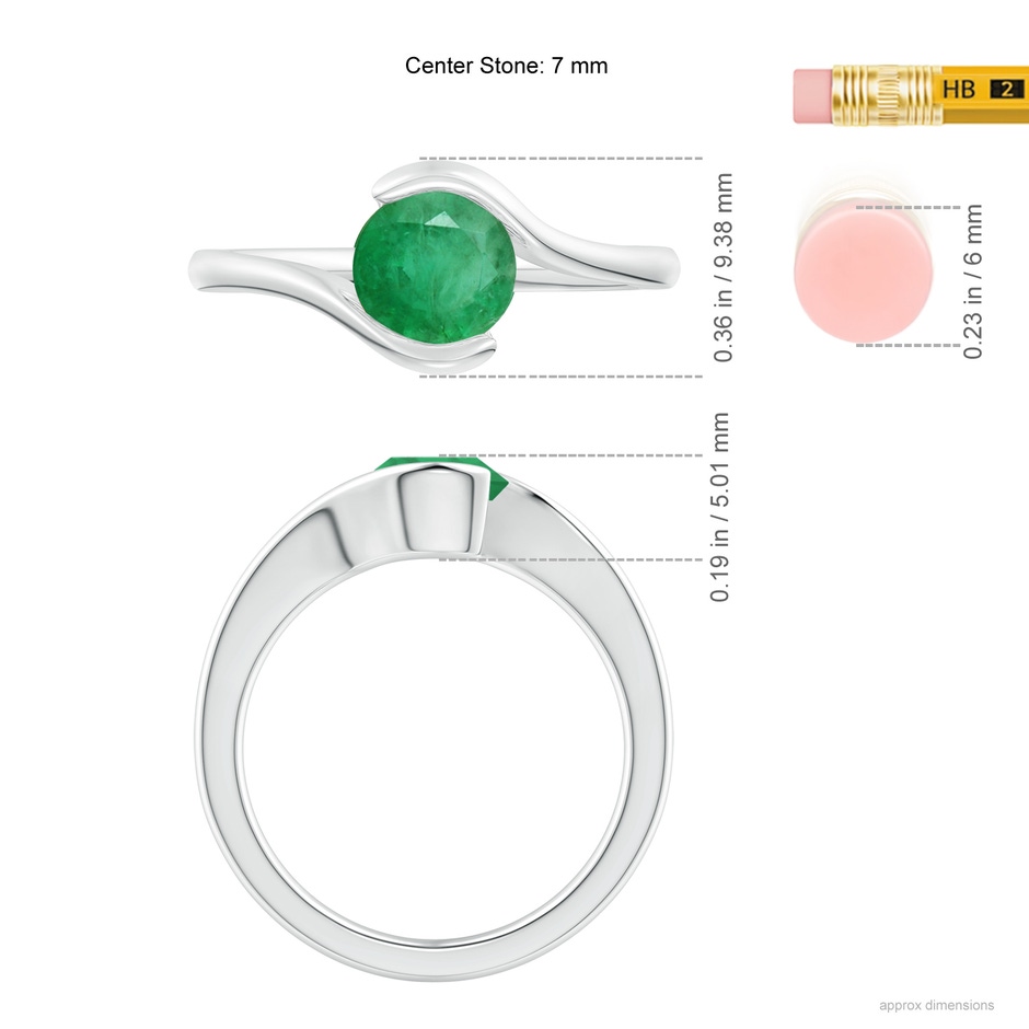 6.5mm A Semi Bezel-Set Solitaire Round Emerald Bypass Ring in P950 Platinum ruler