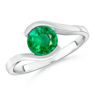 6.5mm AAA Semi Bezel-Set Solitaire Round Emerald Bypass Ring in P950 Platinum